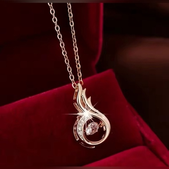 Moon Goddess Emporium Jewelry - 18K Rose Gold Phoenix Heart Diamond In Motion Pendant Necklace